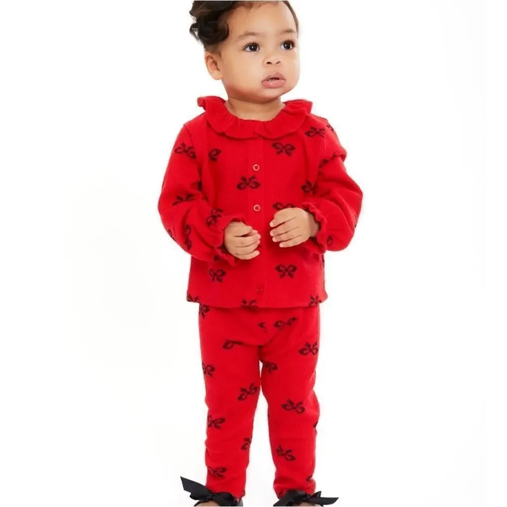 New baby girl Christmas outfit bundle of cardigan set and overall outfit